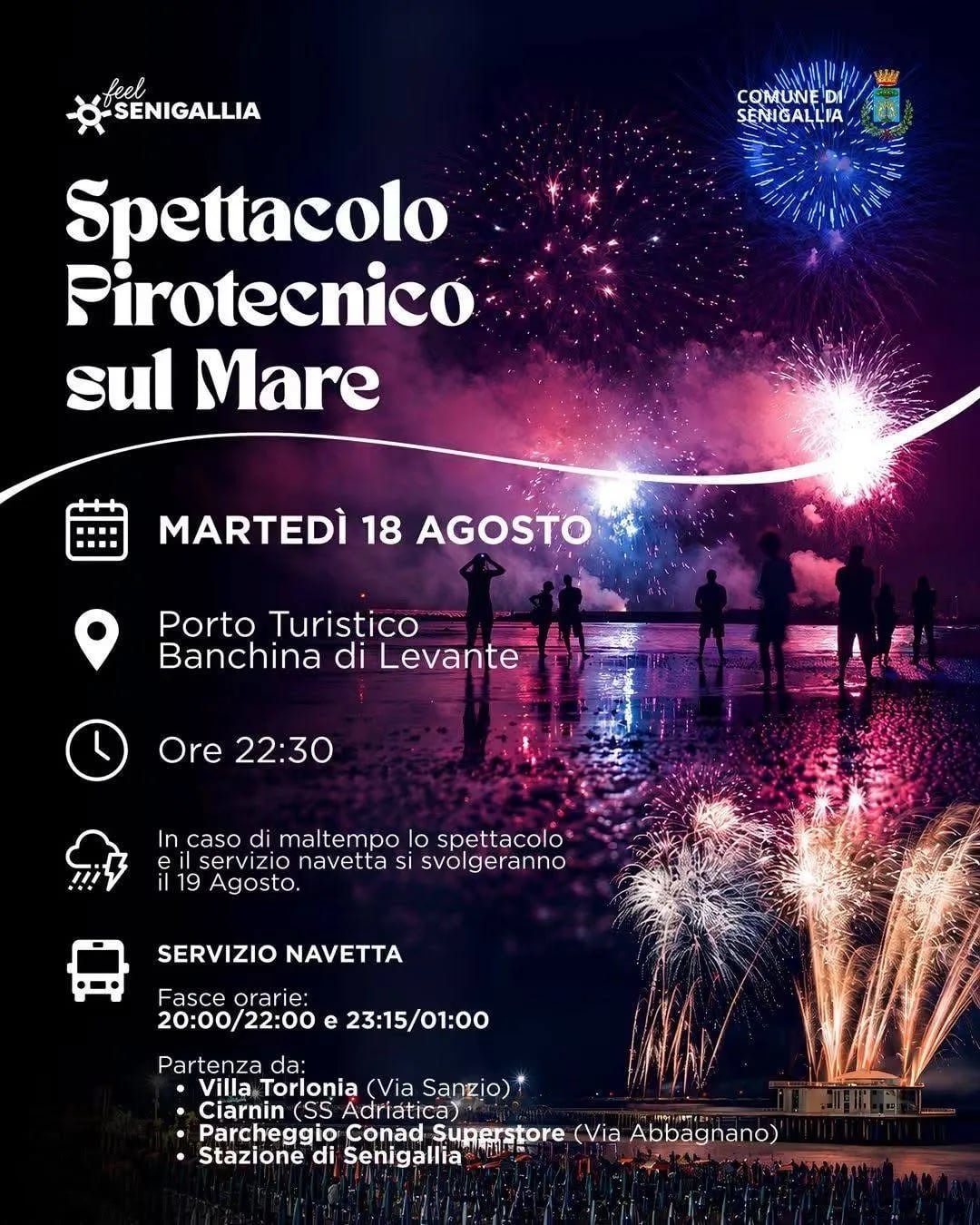 Locandina Spettacolo Pirotecnico sul Mare 2026 a Senigallia (Ancona)