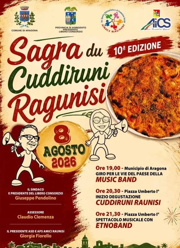 Locandina 10ª Sagra du Cuddiruni Ragunisi 2026 a Aragona (Agrigento)