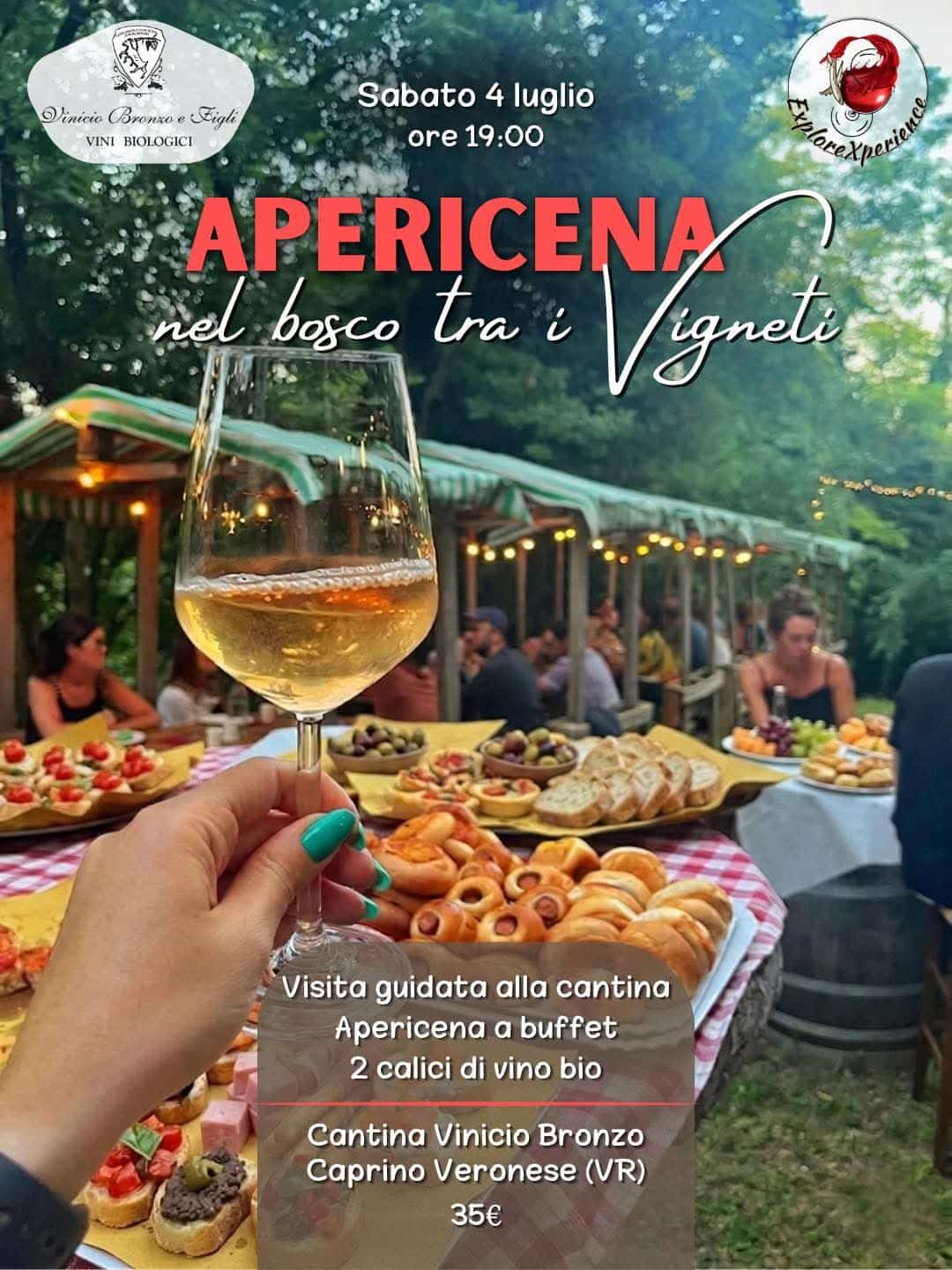 Apericena nel bosco tra vigneti
