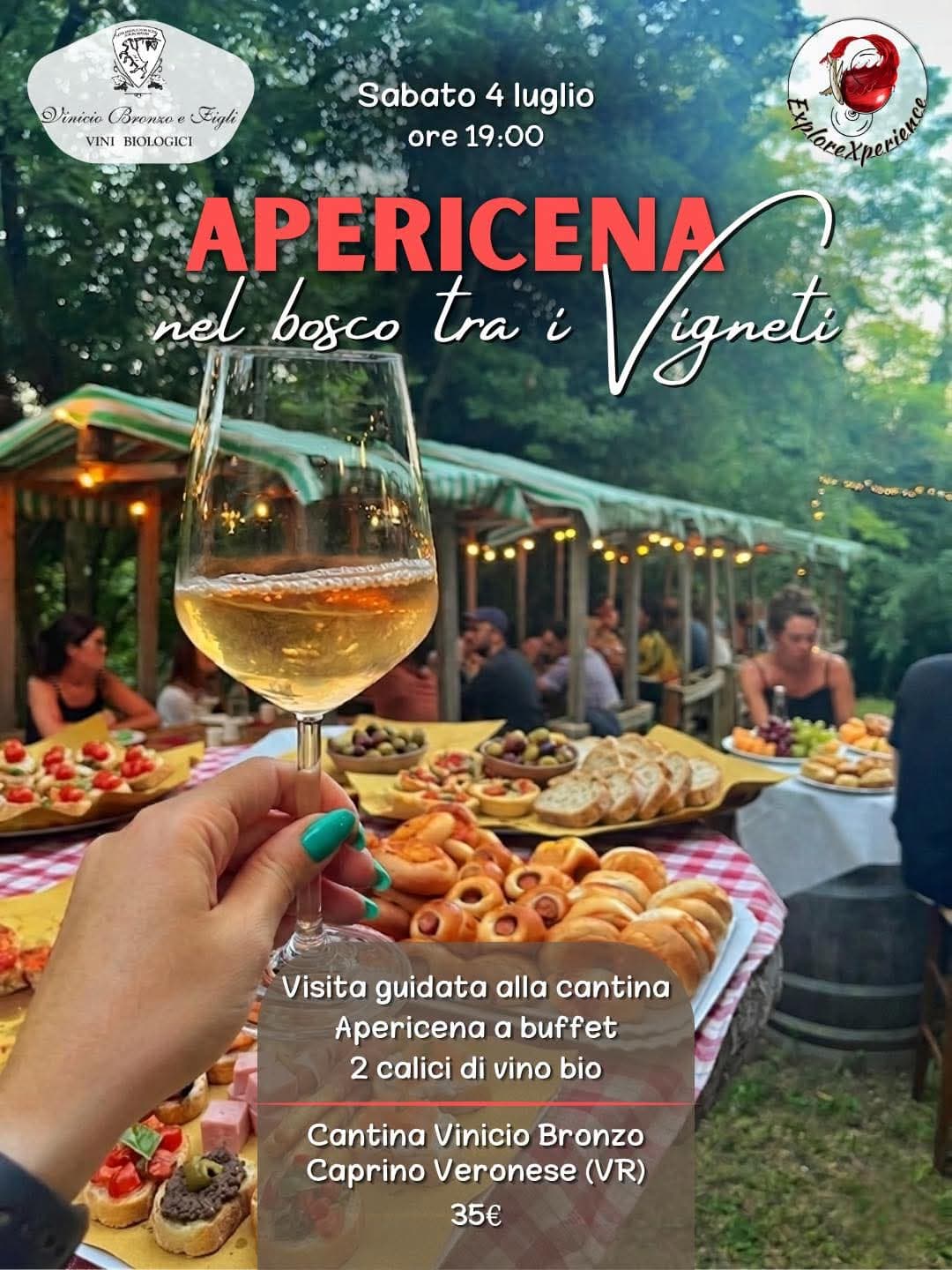 Apericena nel bosco tra vigneti