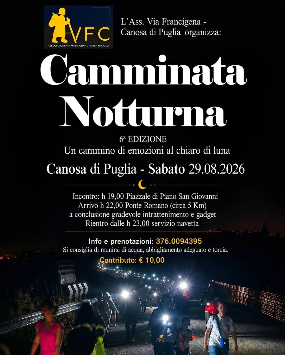 Locandina 6ª Camminata Notturna 2026 a Canosa di Puglia (Barletta-andria-trani)