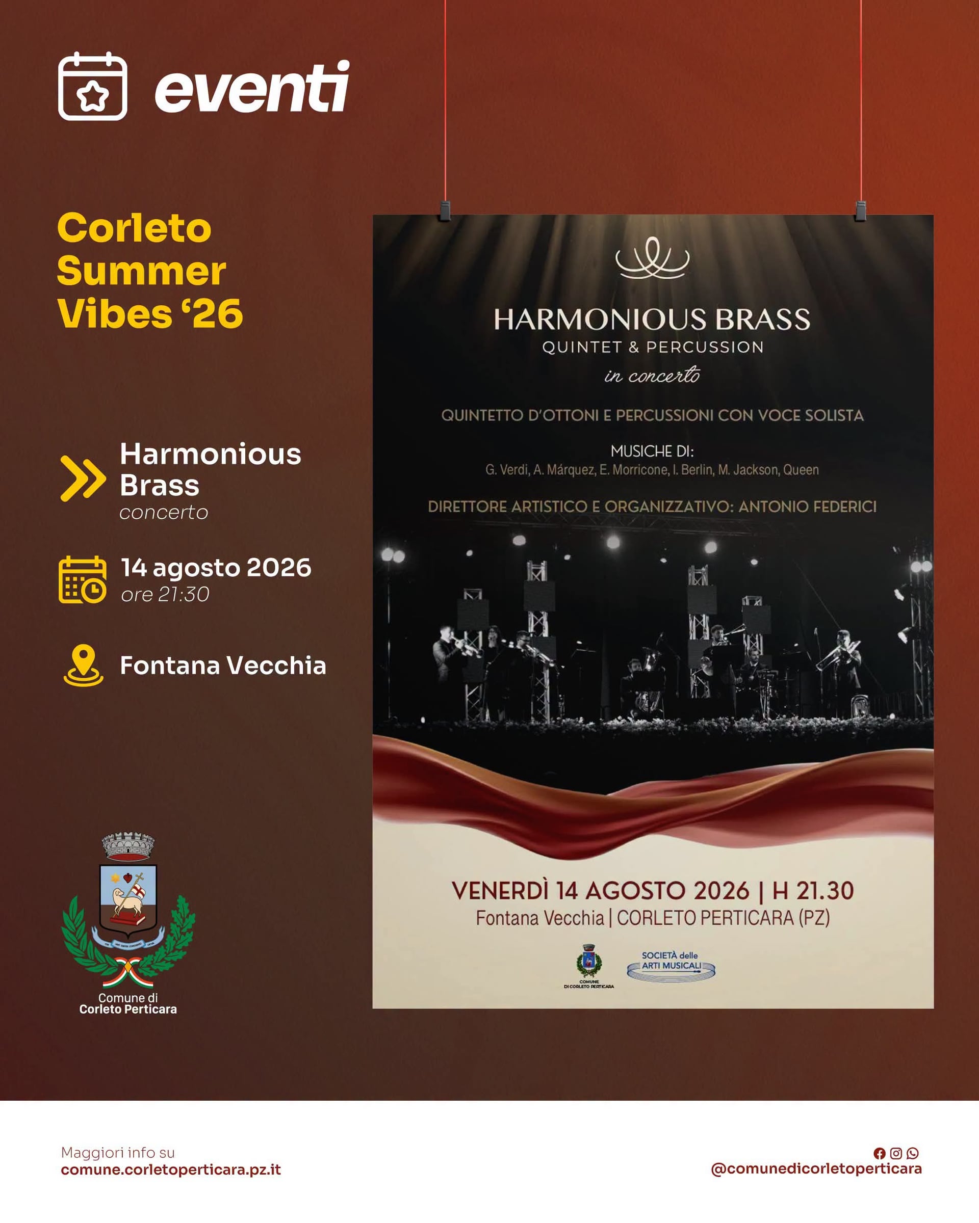 Locandina Harmonious Brass in concerto 2026 a Corleto Perticara (Potenza)