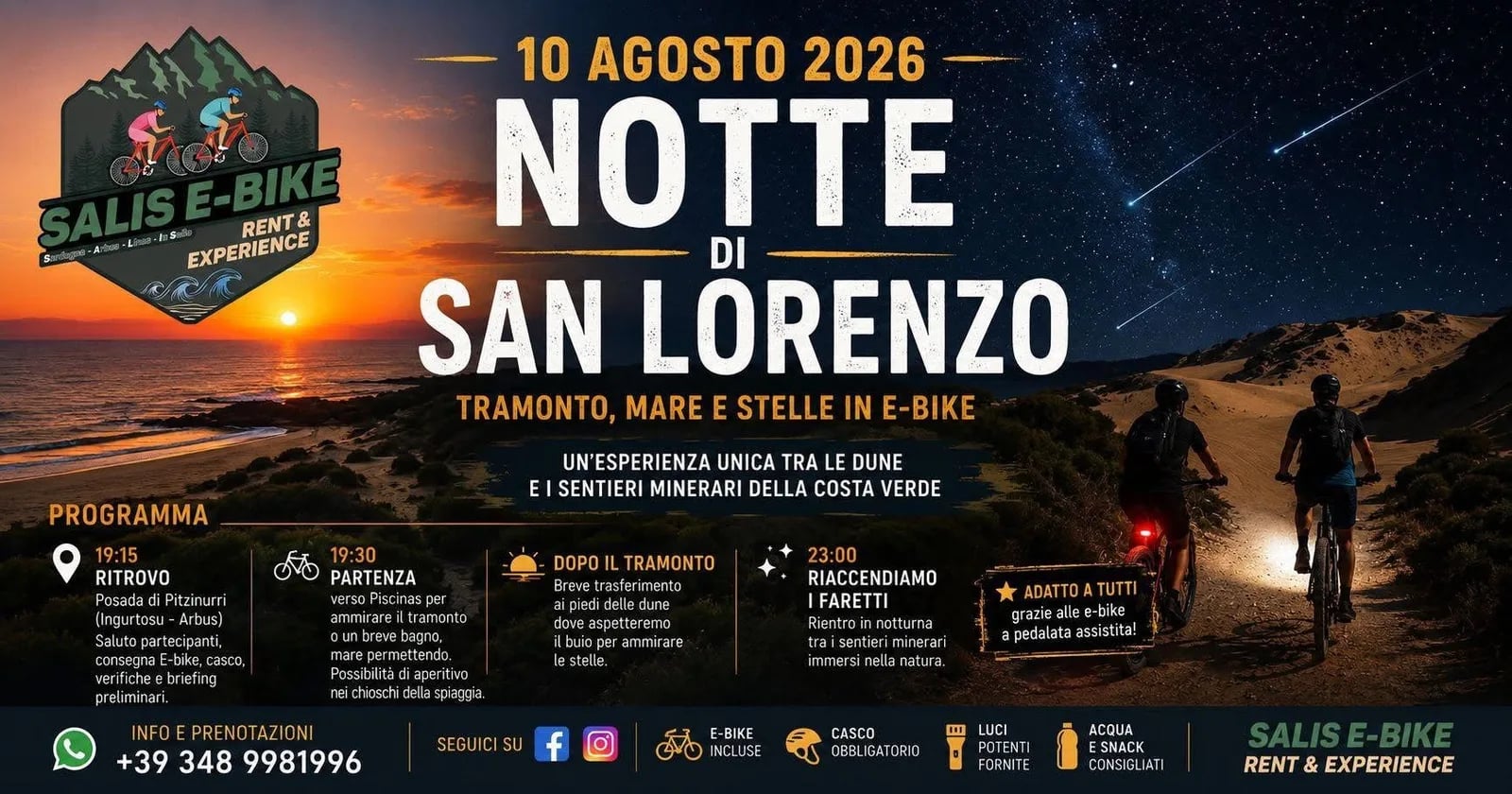 Locandina Notte di San Lorenzo 2026 in E-Bike a Arbus (Sud sardegna)