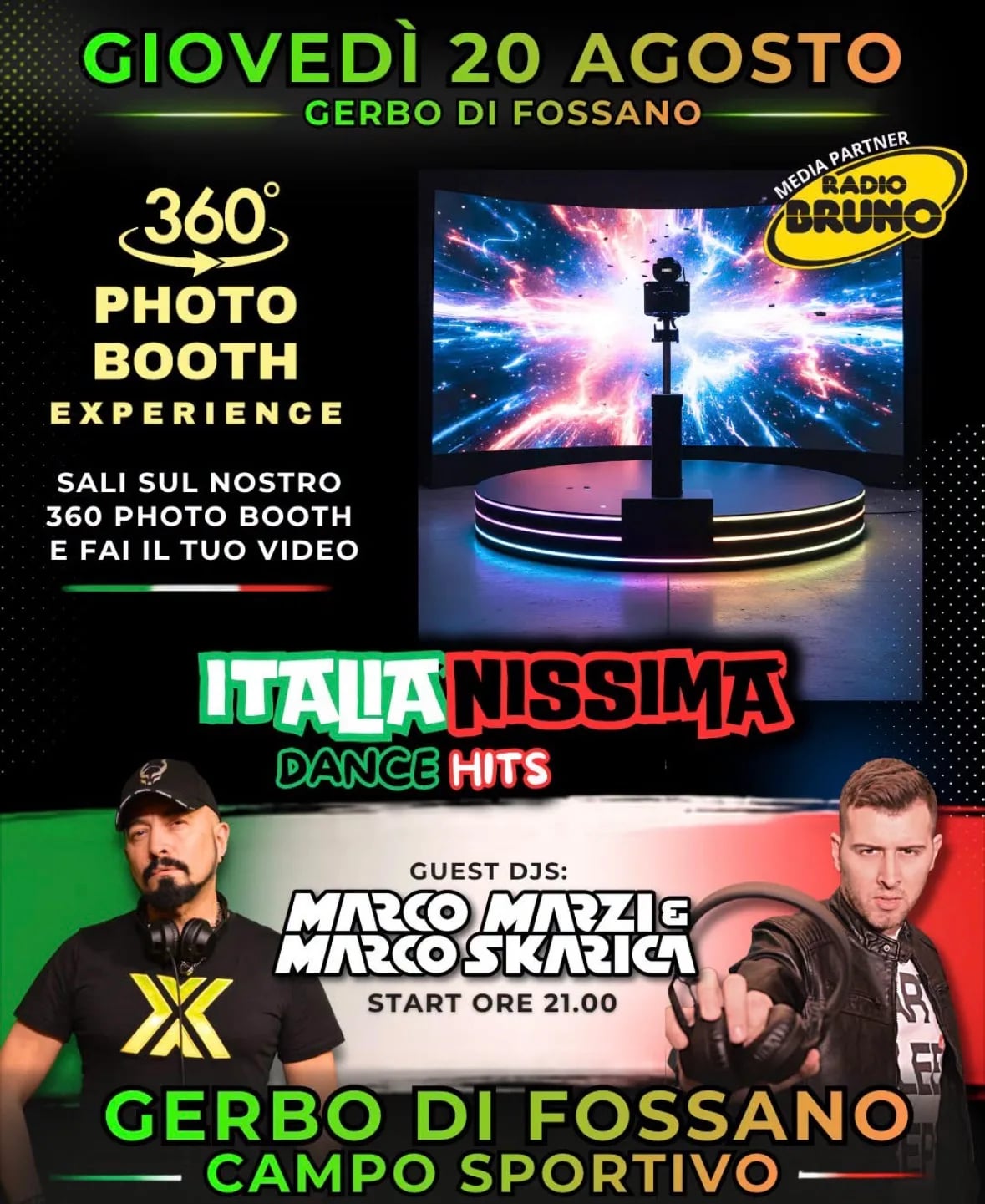 Locandina Evento 360° Photo Booth e Italia Nissima Dance Hits 2026 a Fossano (Cuneo)