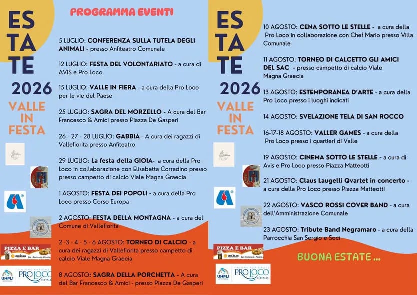 Locandina Cinema sotto le stelle 2026 a Vallefiorita (Catanzaro)