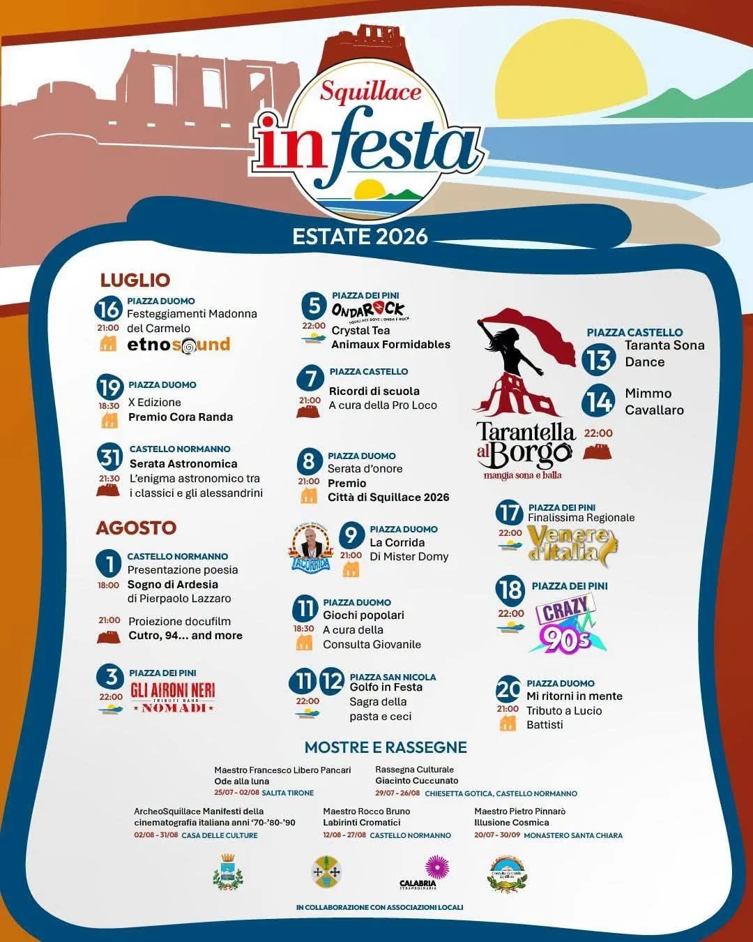 Locandina calendario eventi estate 2026 a Squillace (Catanzaro)