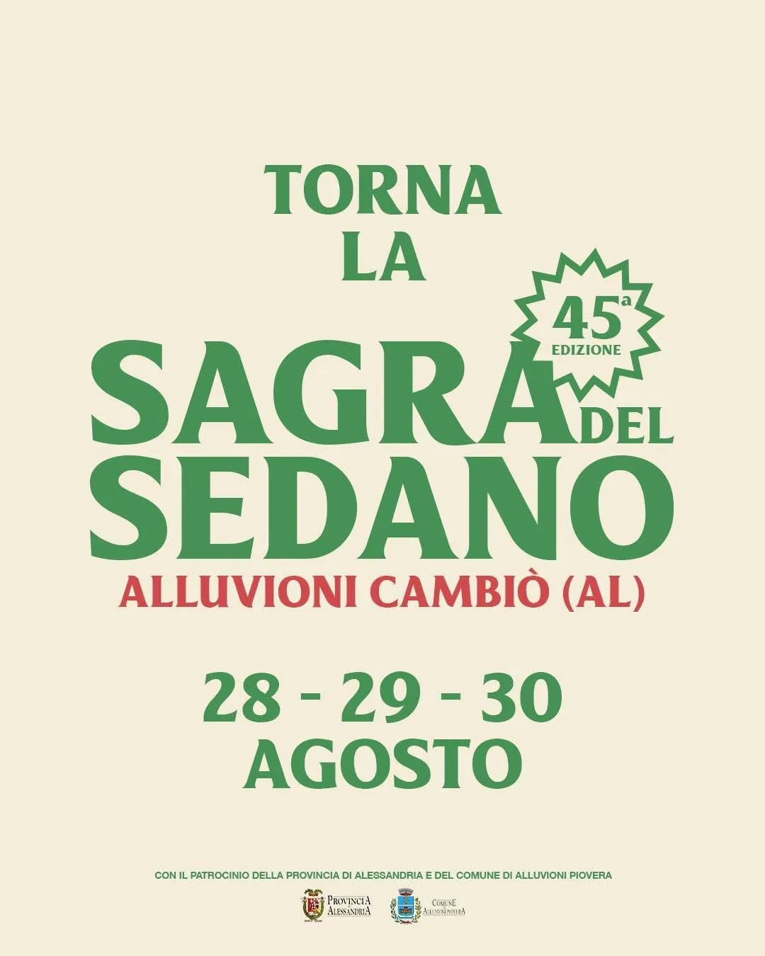 Locandina 45ª Sagra del Sedano 2026 a Alluvioni Piovera (Alessandria)