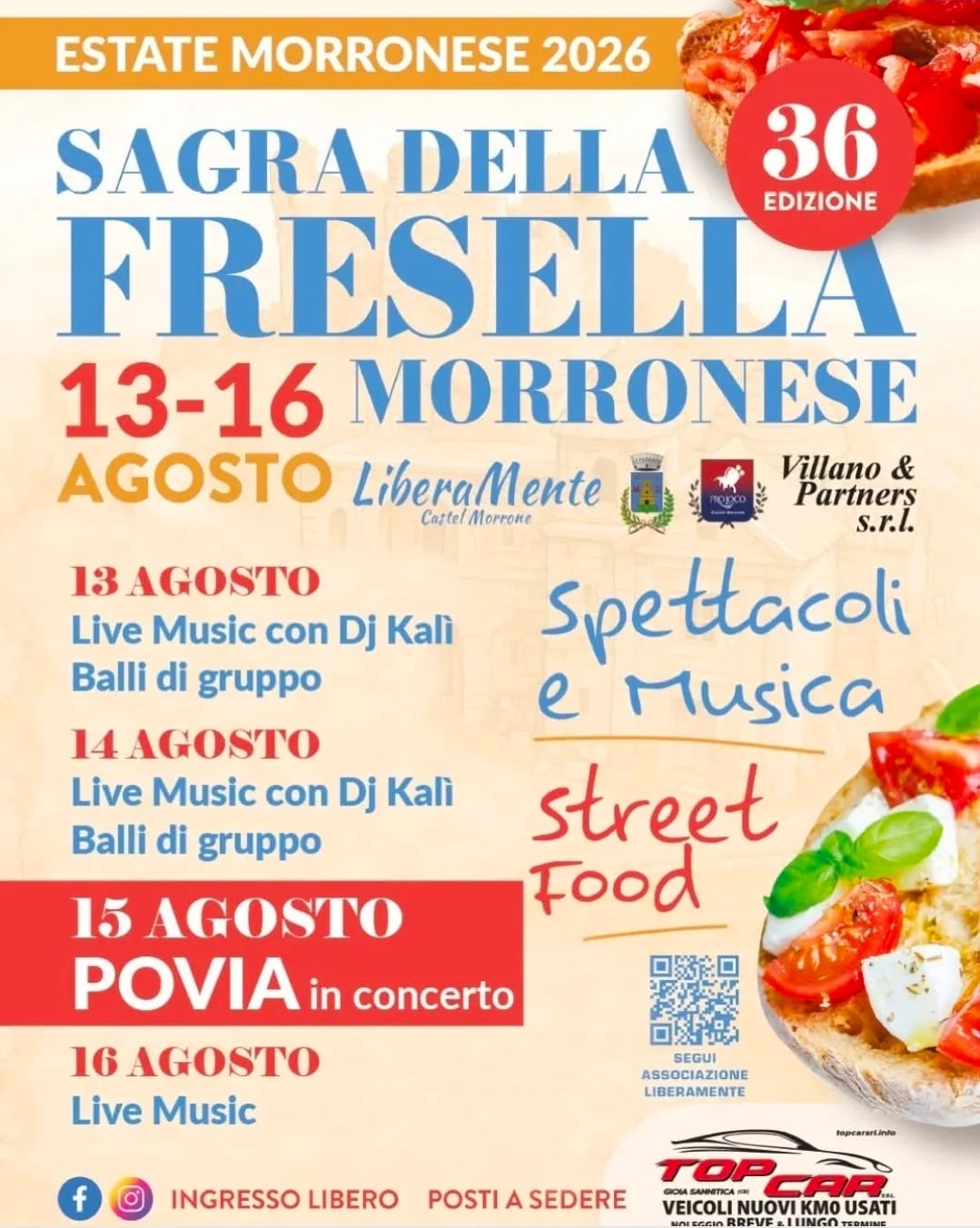 Locandina Povia in concerto — Sagra della Fresella 2026 a Castel Morrone (Caserta)
