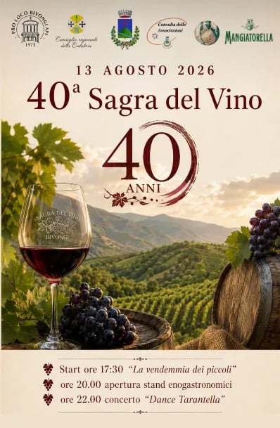 Locandina 40ª Sagra del Vino Bivongi 2026 a Bivongi (Reggio calabria)