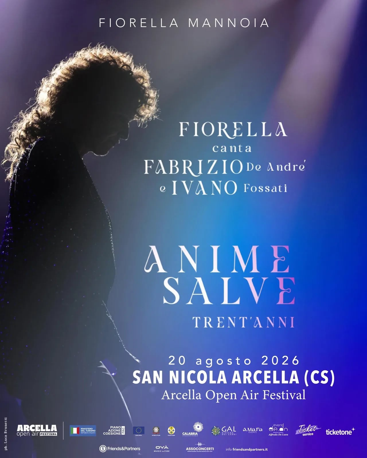 Locandina Arcella Open Air Festival 2026 - Fiorella Mannoia canta Fabr a San Nicola Arcella (Cosenza)