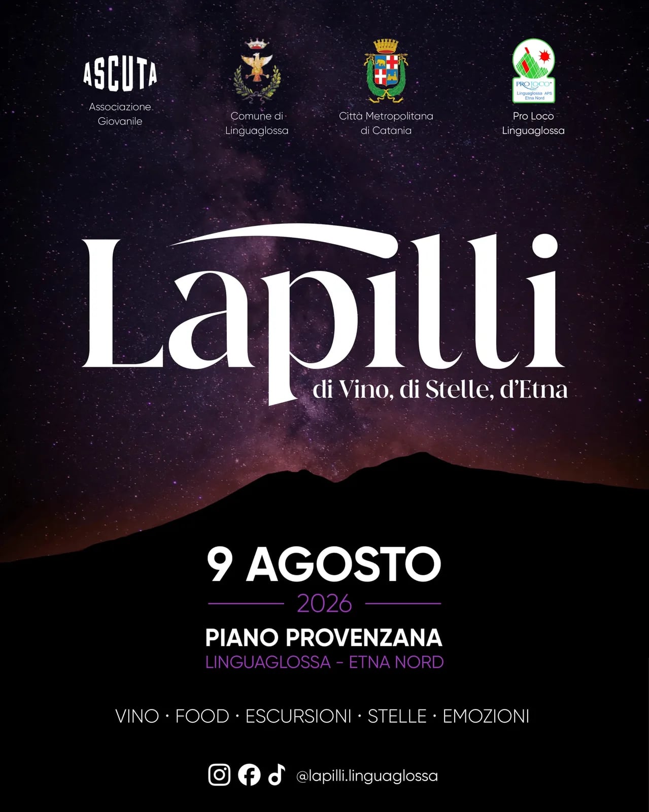 Locandina Lapilli di Vino, di Stelle, d'Etna 2026 a Linguaglossa (Catania)