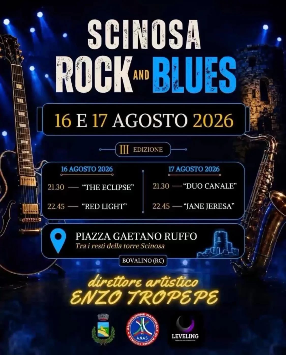 Locandina III Edizione Scinosa Rock and Blues 2026 a Bovalino (Reggio Calabria)