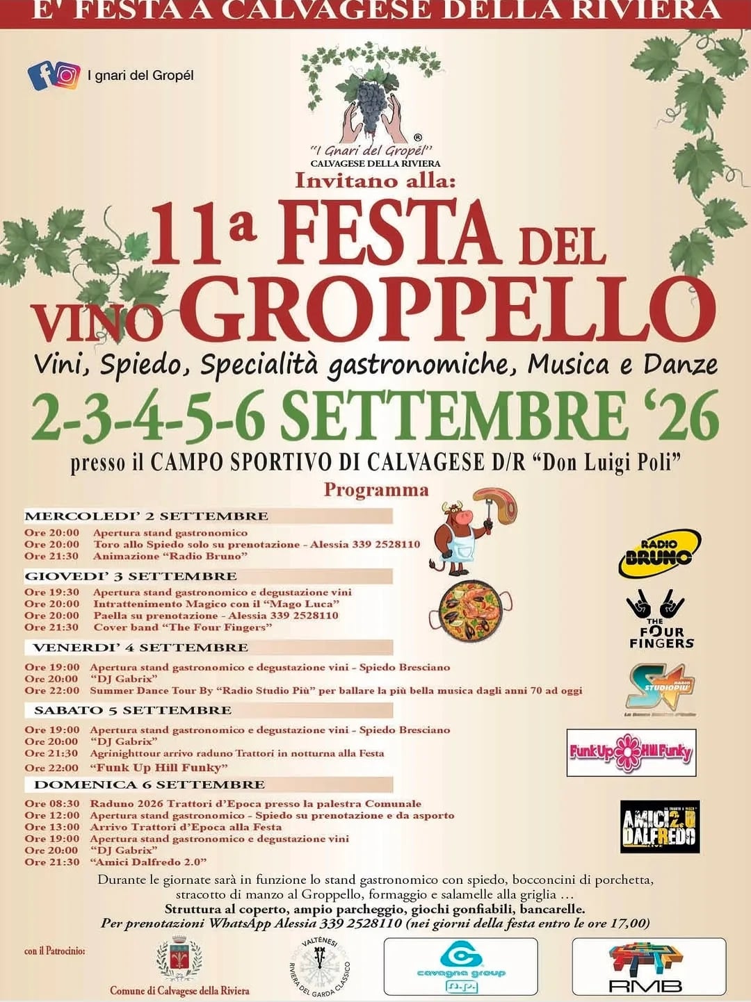 Locandina 11ª Festa del Vino Groppello 2026 a Calvagese della Riviera (Brescia)