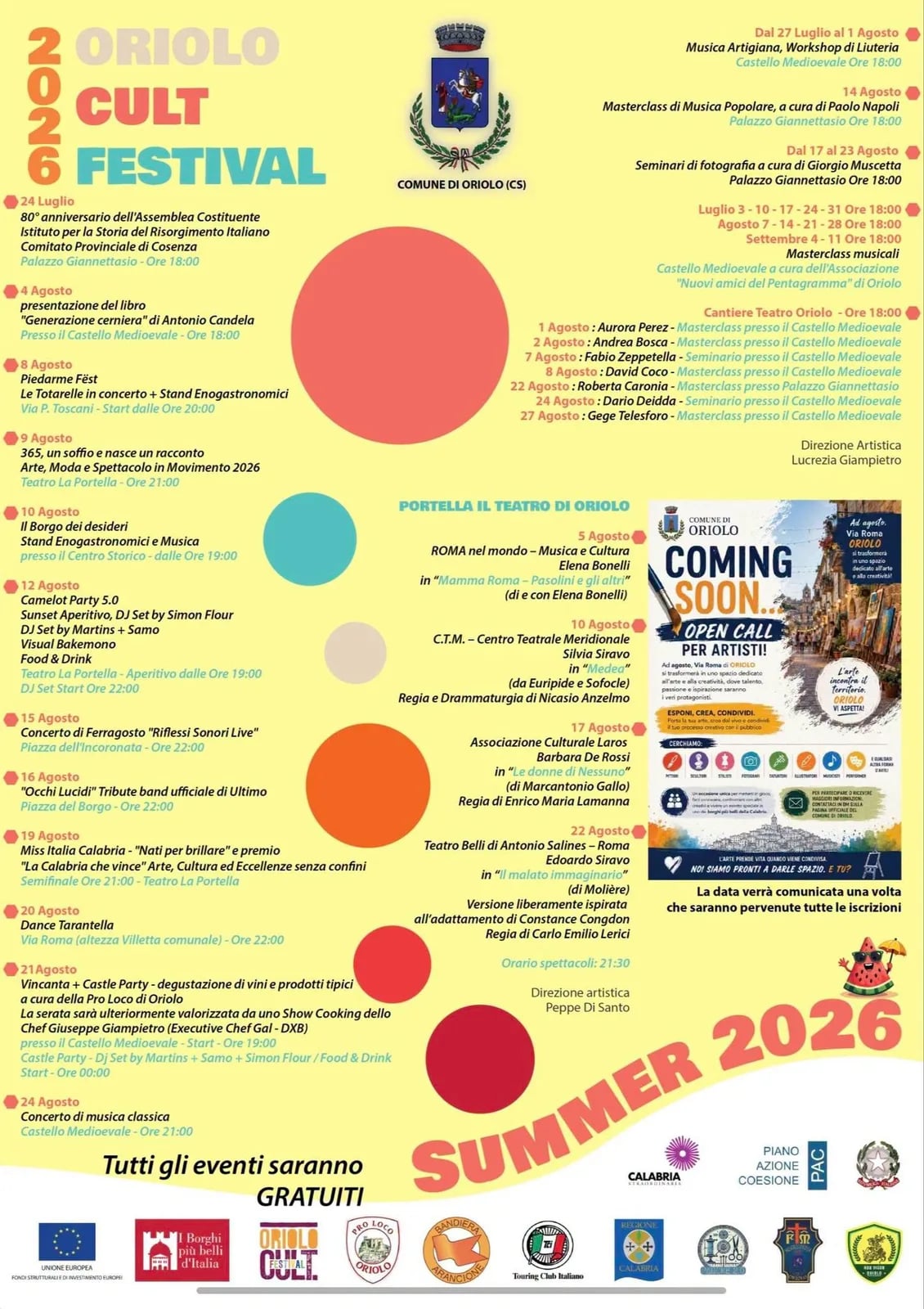 Locandina Miss Italia Calabria: semifinale 2026 a Oriolo (Cosenza)