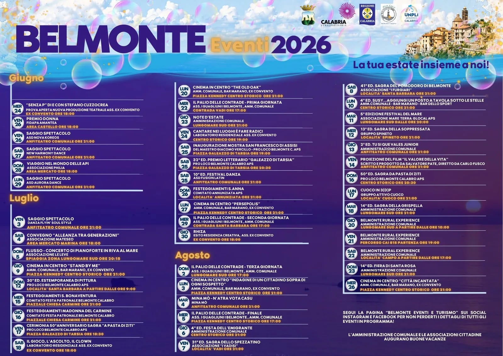Locandina 50ª Sagra 'A Pasta di Ziti' 2026 a Belmonte Calabro (Cosenza)
