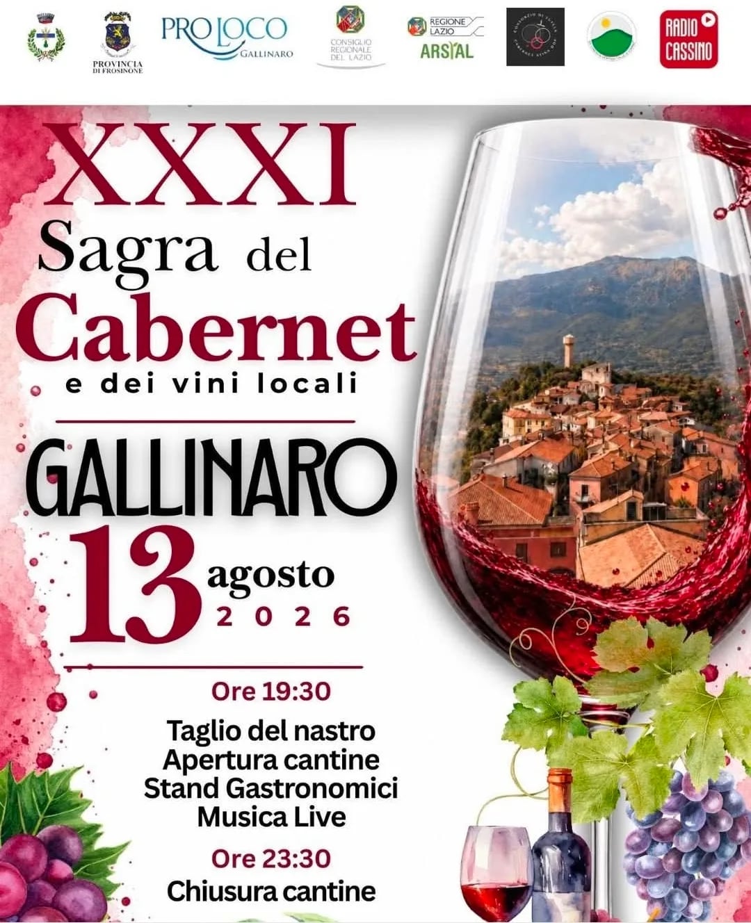 Locandina 31ª Sagra del Cabernet e dei vini locali 2026 a Gallinaro (Frosinone)