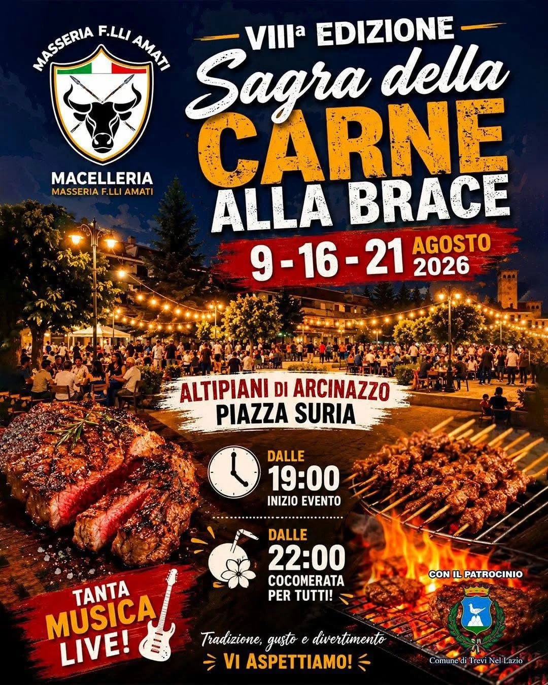Locandina VIIIª Sagra della Carne alla Brace 2026 a Trevi nel Lazio (Frosinone)
