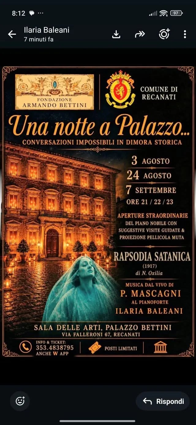 Locandina Una notte a Palazzo — Rapsodia Satanica 2026 a Recanati (Macerata)