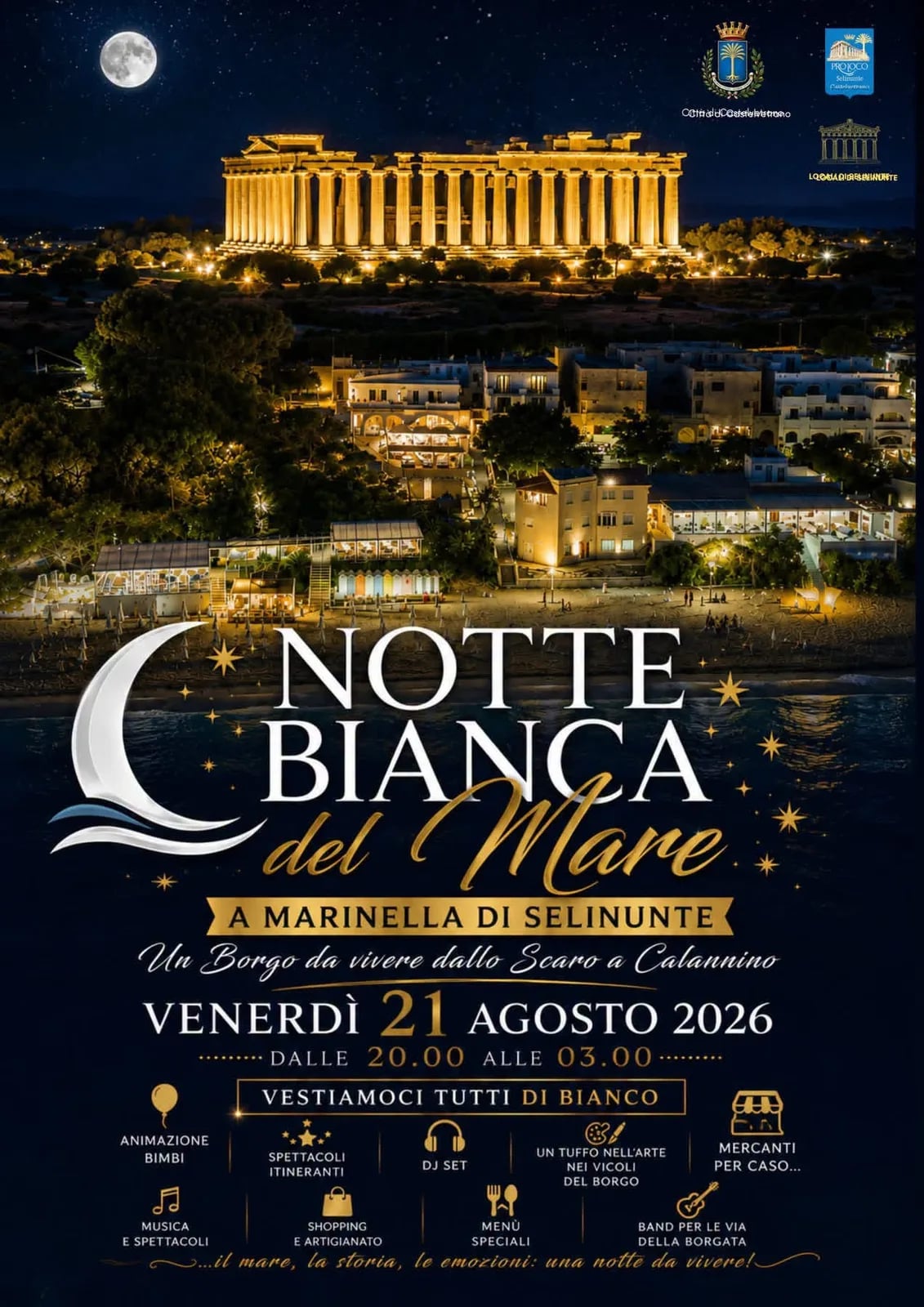Locandina Notte Bianca del Mare 2026 a Marinella di Selinunte a Castelvetrano (Trapani)