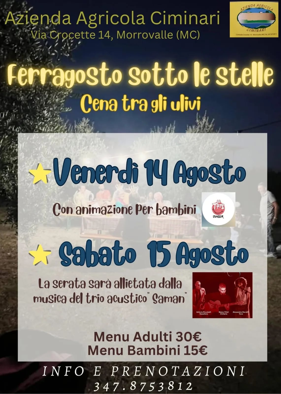 Ferragosto sotto le stelle 2026: Cena tra gli ulivi (15 ago)