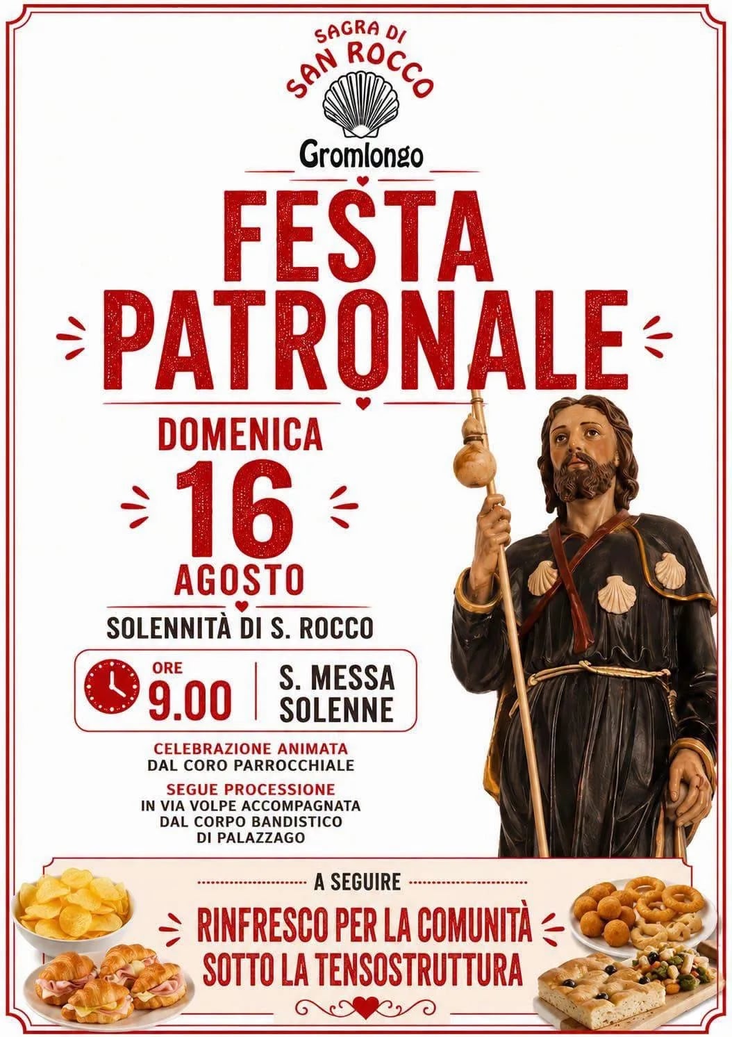 Locandina Festa Patronale di San Rocco 2026 — Gromlongo a Palazzago (Bergamo)