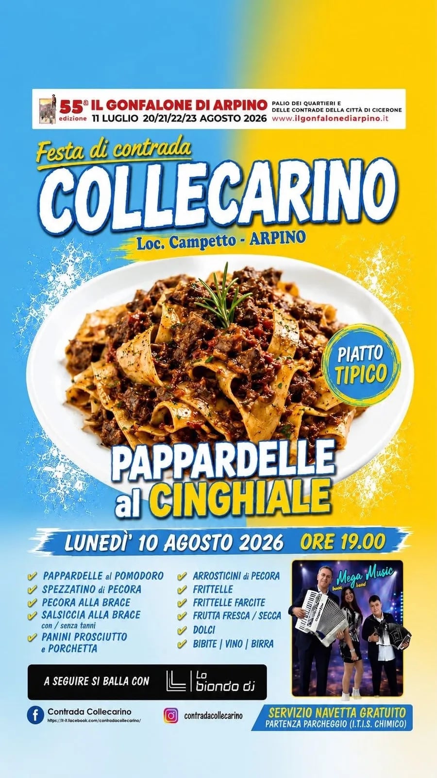 Locandina Pappardelle al Cinghiale — Collecarino 2026 a Arpino (Frosinone)