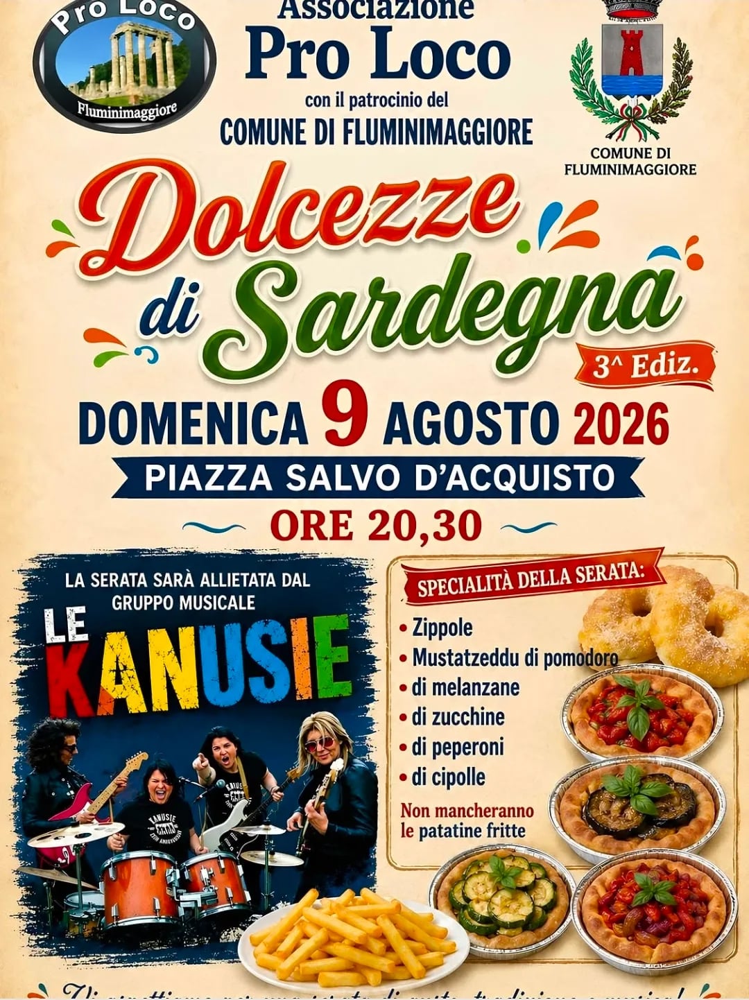 Locandina 3ª Ediz. Dolcezze di Sardegna 2026 a Fluminimaggiore (Sud sardegna)