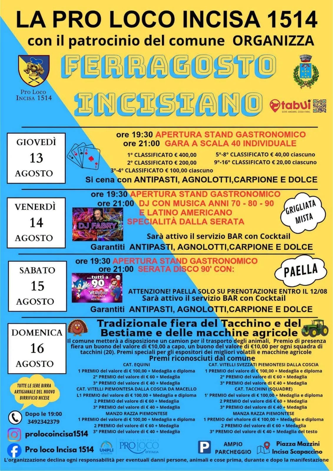 Locandina DJ anni 70-80-90 con DJ Fabry — Ferragosto 2026 a Incisa Scapaccino (Asti)