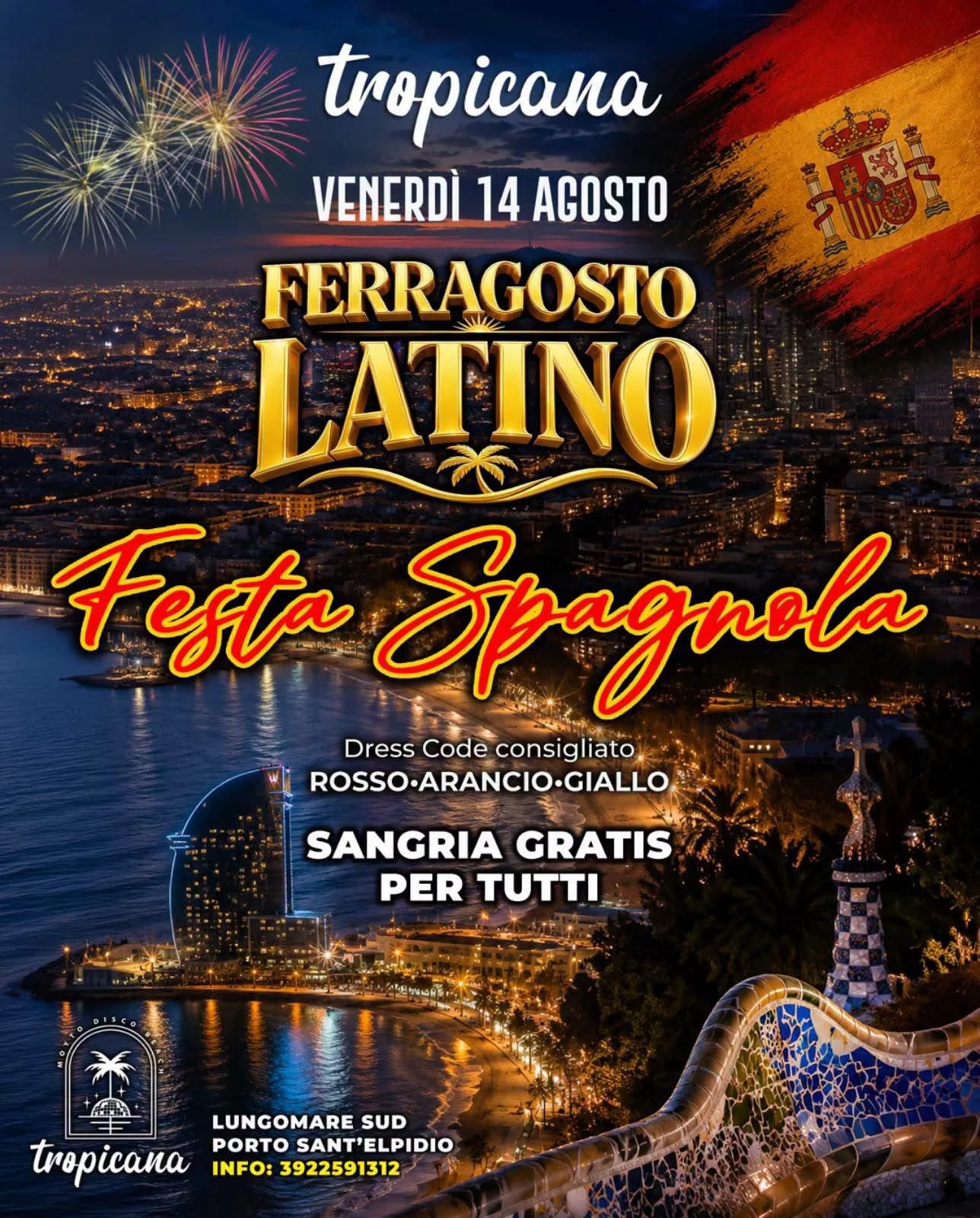 Locandina Festa Spagnola Tropicana 2026 a Porto Sant'Elpidio (Fermo)