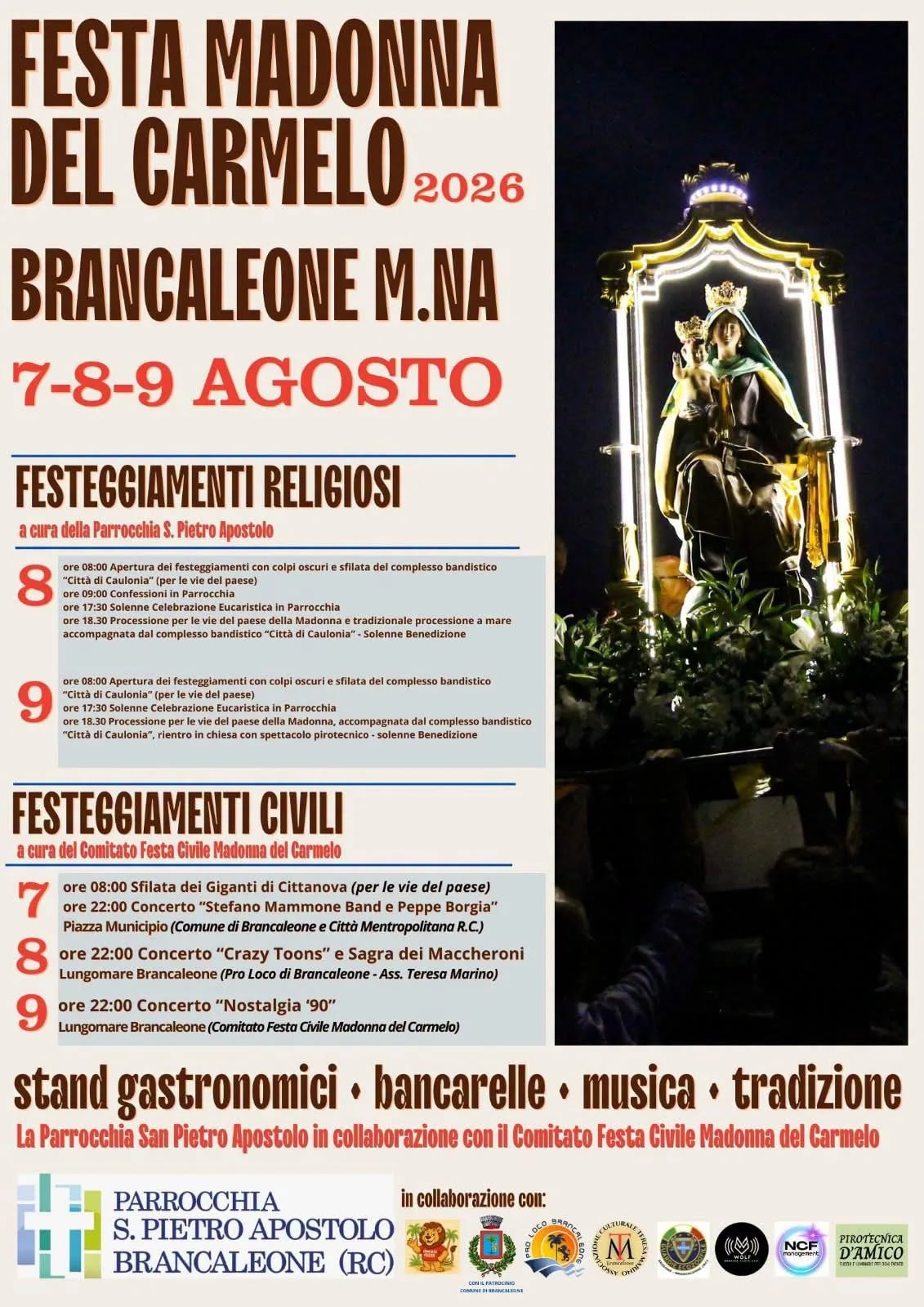 Locandina Festa Madonna del Carmelo 2026 Brancaleone a Brancaleone (Reggio calabria)