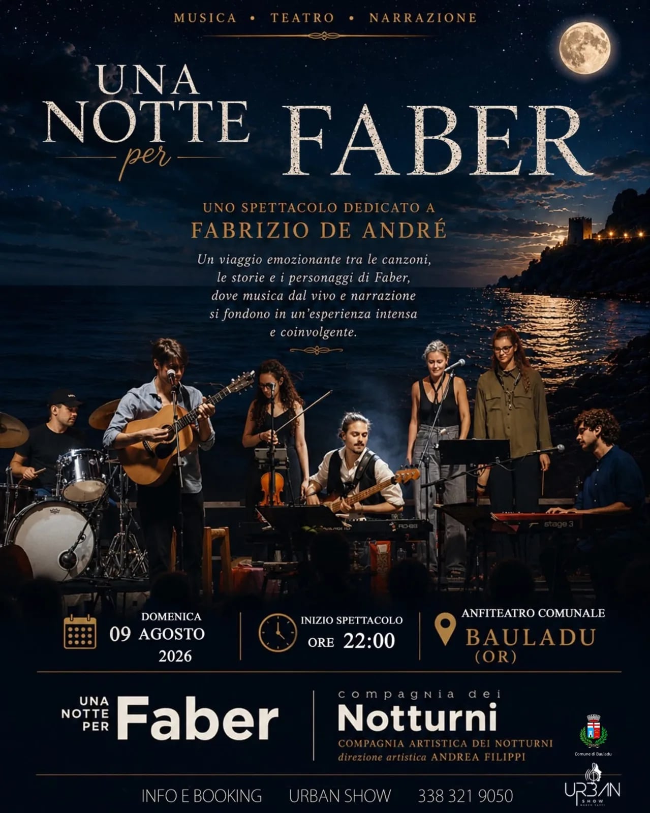 Locandina Una Notte per Faber 2026 a Bauladu (Oristano)