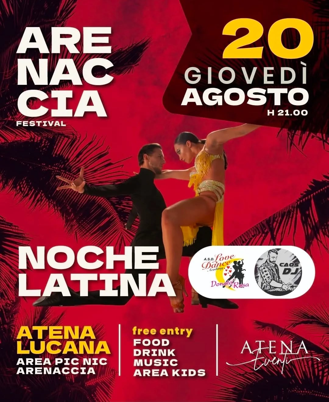Locandina Festival Arenaaccia Noche Latina 2026 a Atena Lucana (Salerno)
