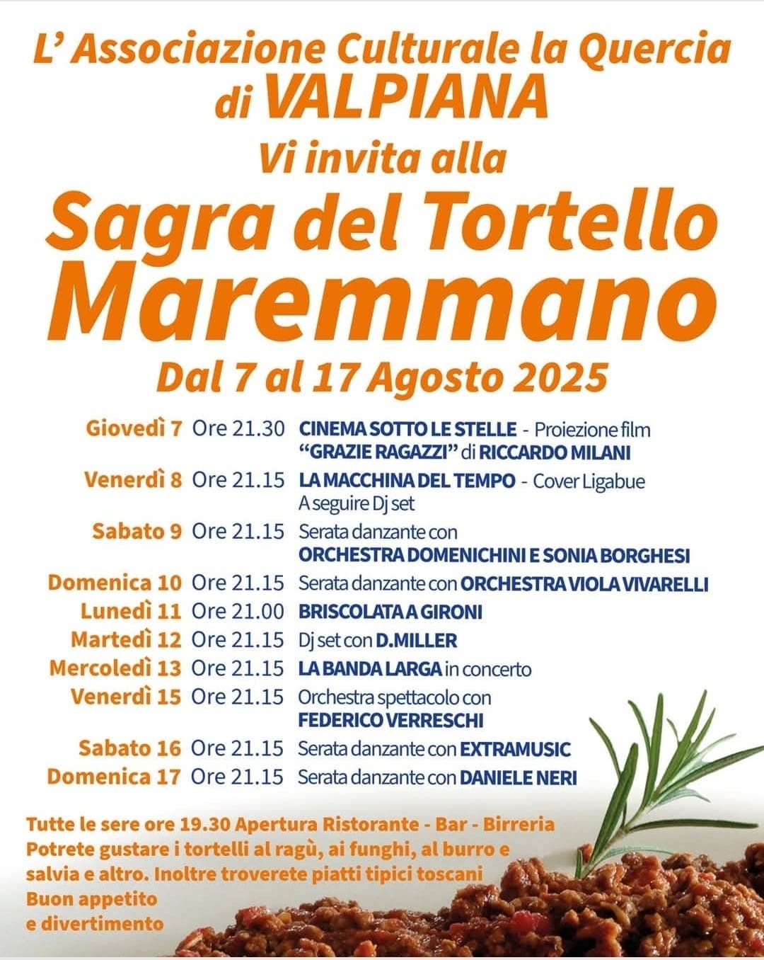 Sagra del Tortello Maremmano 2025 – Dieci serate di sapori e musica sotto le stelle