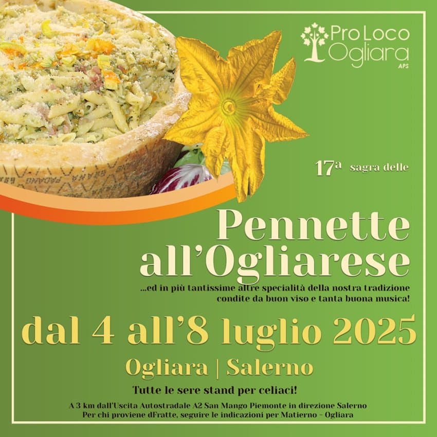 17° Sagra delle Pennette all’Ogliarese 2025 a Salerno: 5 giorni di sapori tipici, musica e tradizione