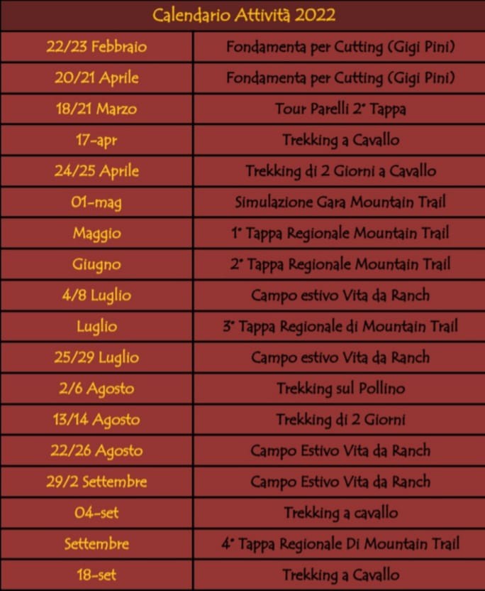 Calendario attività 2022