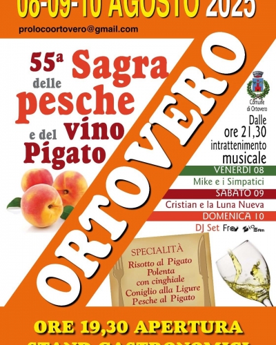 55ª Sagra delle Pesche e del Vino Pigato 2025 – Sapori e musica nel cuore dell’estat