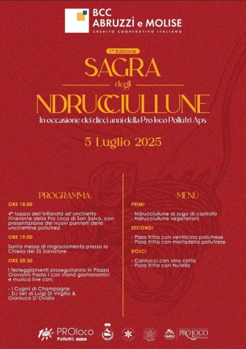 Sagra degli Ndrucciullune 2025 a Pollutri: sapori autentici abruzzesi, musica live e festa di paese
