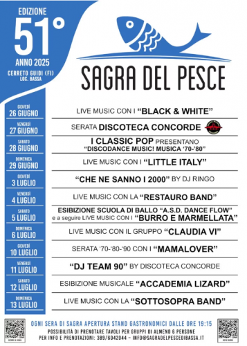 51ª Sagra del Pesce 2025 a Cerreto Guidi: musica, divertimento e sapori di mare