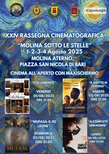 24° Rassegna Cinematografica “Molina sotto le stelle” – 1/4 agosto 2025, Molina Aterno (AQ)