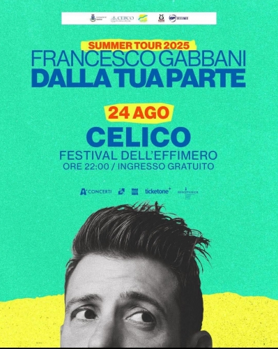 Francesco Gabbani 2025 – Concerto gratuito “Dalla tua parte” al Festival dell’Effimero