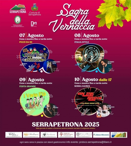 Sagra della Vernaccia 2025 – Quattro serate di musica, vino e festa nel cuore dell’estate