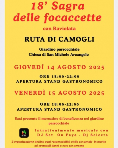 Sagra delle Focaccette con Raviolata 2025 a Ruta di Camogli – Tradizione, sapori e musica
